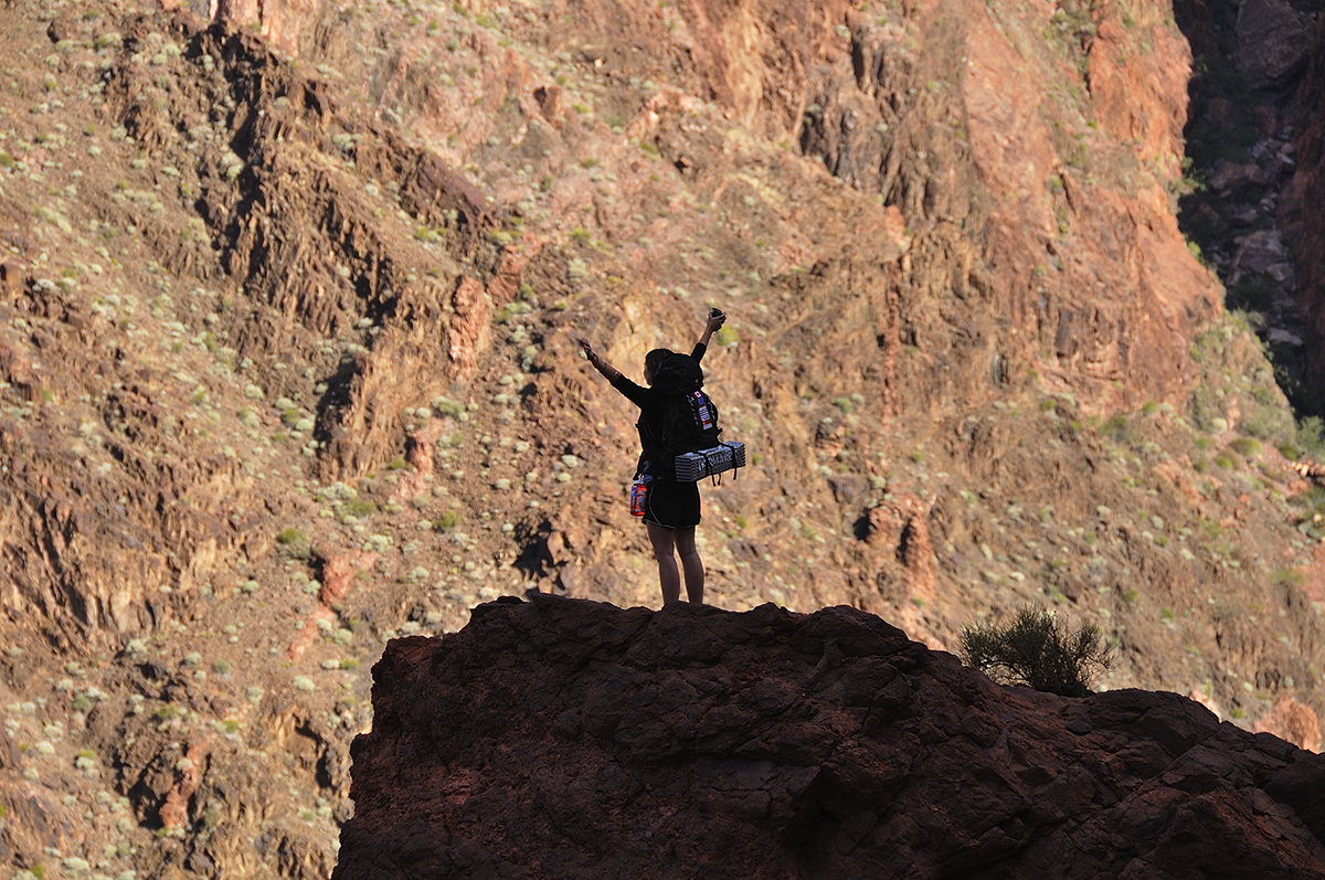 Hiker in the Inner Gorge on the South Kaibab Trail Grand Canyon National Park, Arizona